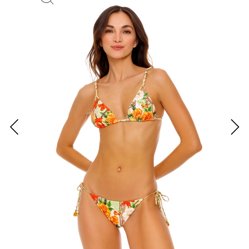 Agua Bendita Floral Bikini top with Purple and Yellow Accents